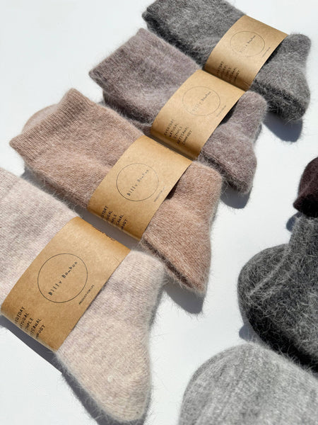 FLUFFY ANGORA SOCKS - NEUTRAL: Chocolate / Women’s 7.5 - 11.5, Men’s 6.5 - 10.5