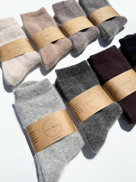 FLUFFY ANGORA SOCKS - NEUTRAL: Mushroom / Women’s 7.5 - 11.5, Men’s 6.5 - 10.5