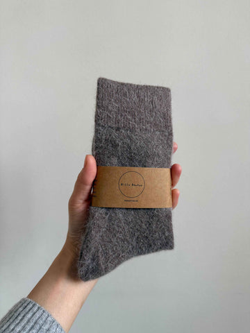 FLUFFY ANGORA SOCKS : Dark Mushroom