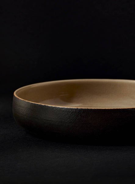 Handmade Stoneware Pasta/Salad Plate | Edan 7.9": Matte Black/Shiny White
