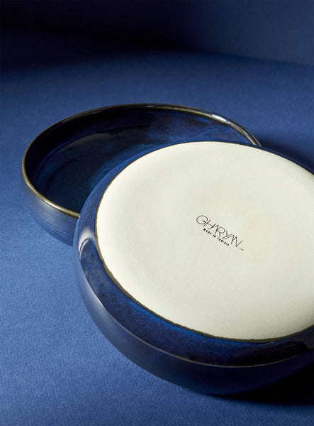 Handmade Stoneware Pasta/Salad Plate | Edan 7.9": Matte Black/Shiny White