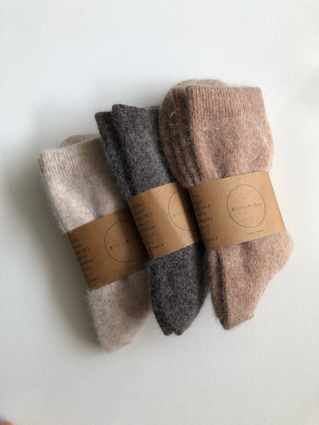 FLUFFY ANGORA SOCKS - NEUTRAL: Mushroom