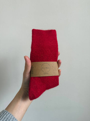 FLUFFY ANGORA SOCKS : Crystal red
