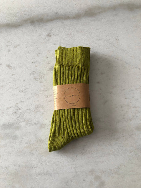 RIBBED COTTON HIGH SOCKS - pastel: Avocado