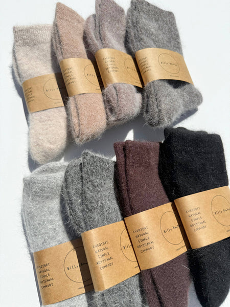 FLUFFY ANGORA SOCKS - NEUTRAL: Mushroom / Women’s 7.5 - 11.5, Men’s 6.5 - 10.5