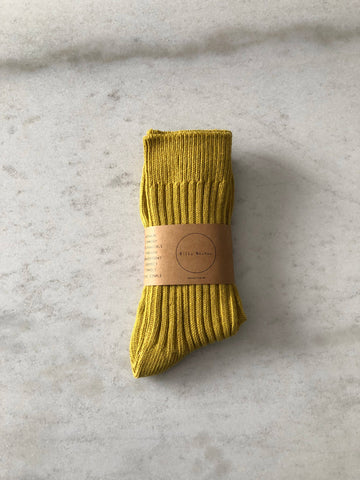 RIBBED COTTON HIGH SOCKS - pastel: Mustard