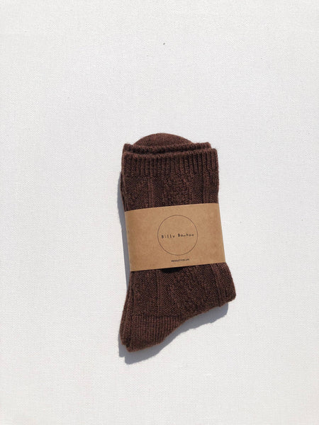 CABLE WOOL SOCKS: Mushroom / M/L