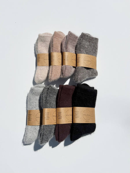 FLUFFY ANGORA SOCKS - NEUTRAL: Mushroom / Women’s 7.5 - 11.5, Men’s 6.5 - 10.5