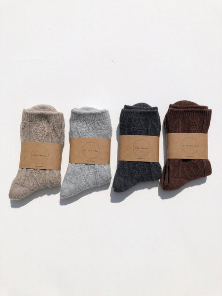 CABLE WOOL SOCKS: Light gray / M/L