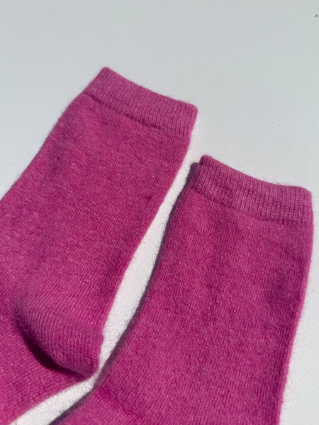 FLUFFY ANGORA SOCKS - CRYSTALS: Pink ruby