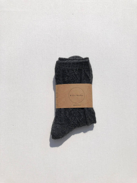 CABLE WOOL SOCKS: Mushroom / M/L