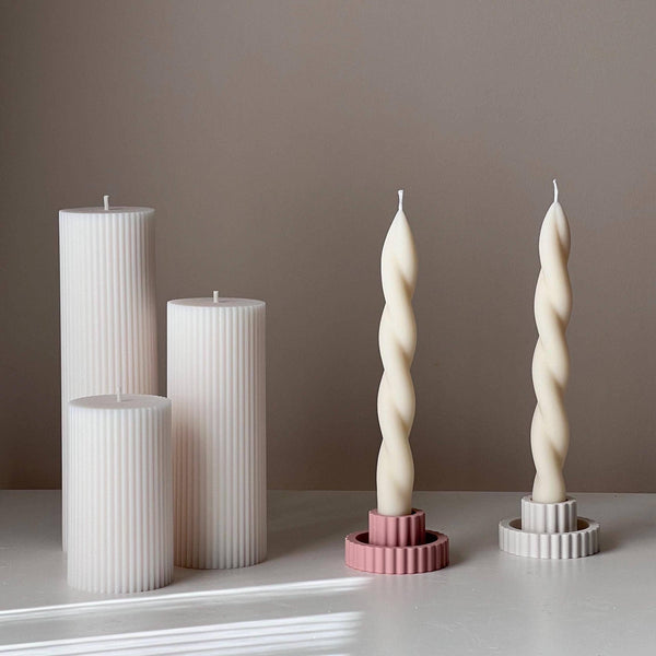 Ribbed Candlestick Holder: Nude