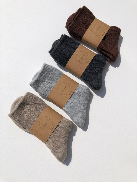 CABLE WOOL SOCKS: Mushroom / M/L