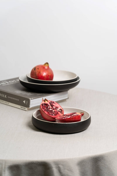 Handmade Stoneware Pasta/Salad Plate | Edan 7.9": Matte Black/Shiny White