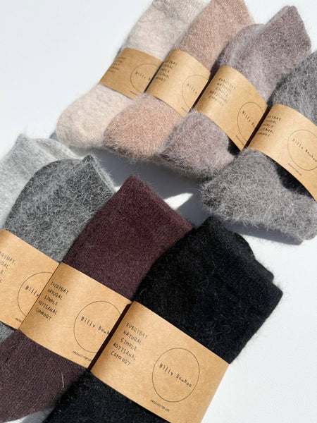 FLUFFY ANGORA SOCKS - NEUTRAL: Mushroom / Women’s 7.5 - 11.5, Men’s 6.5 - 10.5