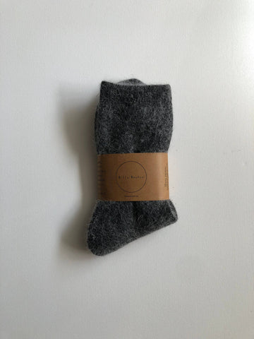 FLUFFY ANGORA SOCKS - NEUTRAL: Dark gray