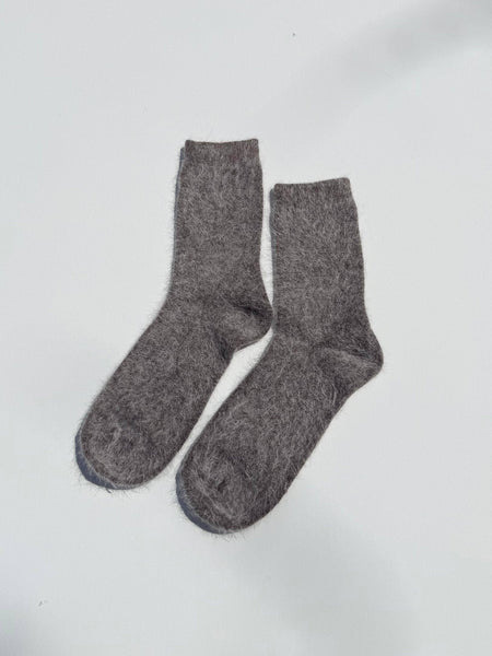 FLUFFY ANGORA SOCKS - NEUTRAL: Mushroom / Women’s 7.5 - 11.5, Men’s 6.5 - 10.5
