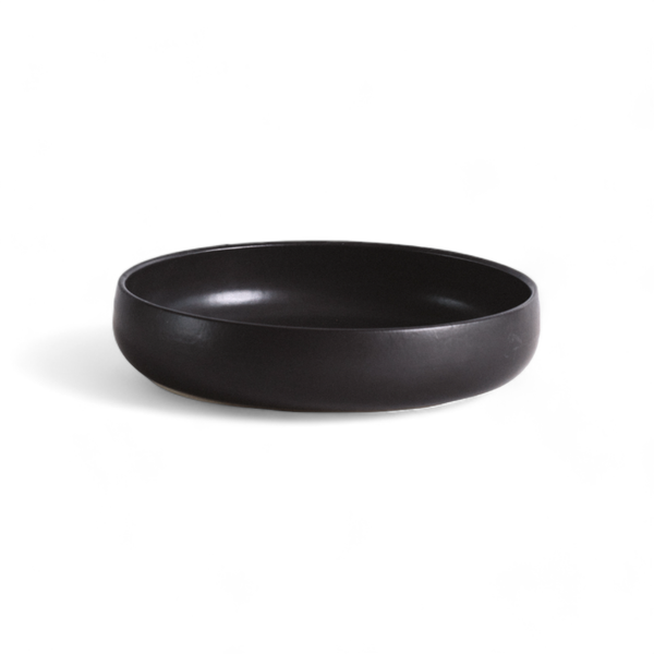 Handmade Stoneware Pasta/Salad Plate | Edan 7.9": Matte Black/Shiny White