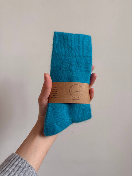 FLUFFY ANGORA SOCKS : Crystal red