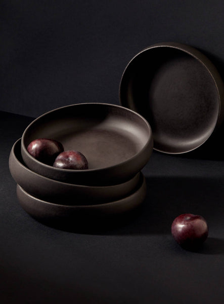 Handmade Stoneware Pasta/Salad Plate | Edan 7.9": Matte Black/Shiny White
