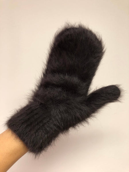 FLUFFY ANGORA MITTENS - neutral: Off white