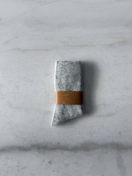 FLUFFY ANGORA SOCKS : Light Grey Melange