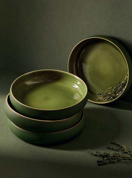 Handmade Stoneware Pasta/Salad Plate | Edan 7.9": Matte Black/Shiny White