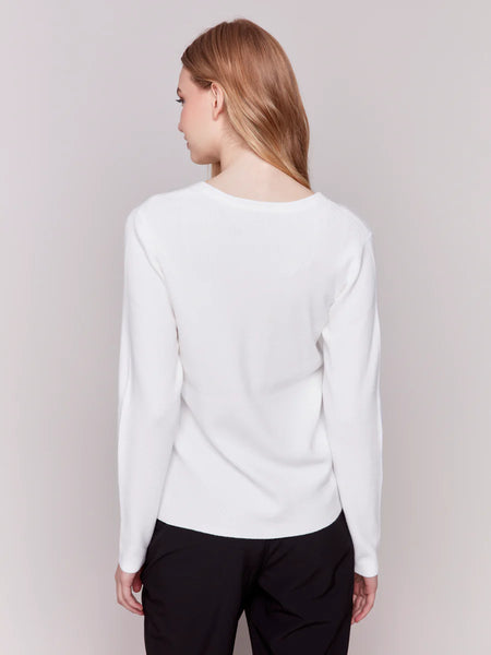 V-NECK SWEATER WITH GROMMET DETAIL