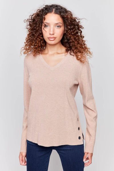 V-NECK SWEATER WITH GROMMET DETAIL