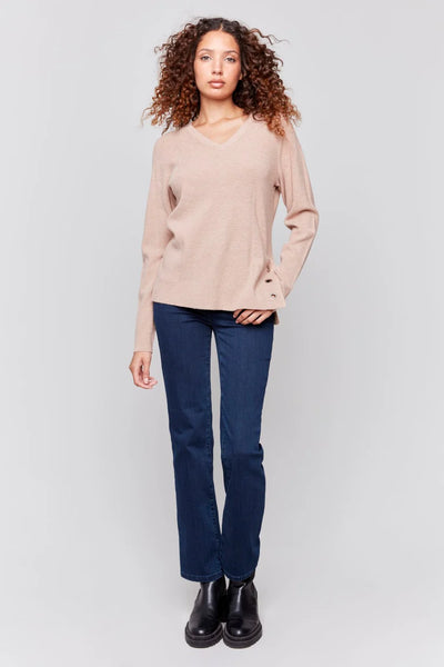 V-NECK SWEATER WITH GROMMET DETAIL