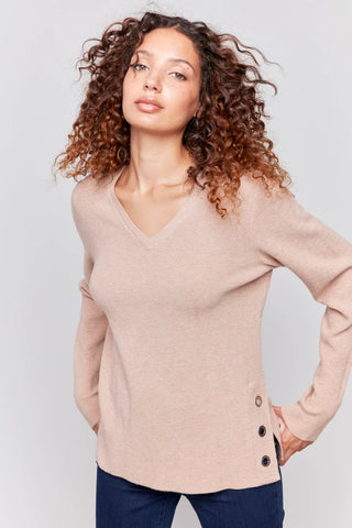 V-NECK SWEATER WITH GROMMET DETAIL