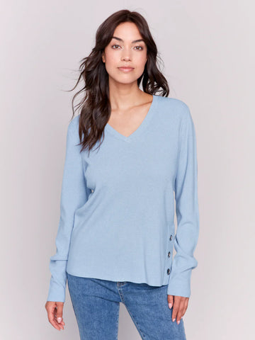 V-NECK SWEATER WITH GROMMET DETAIL