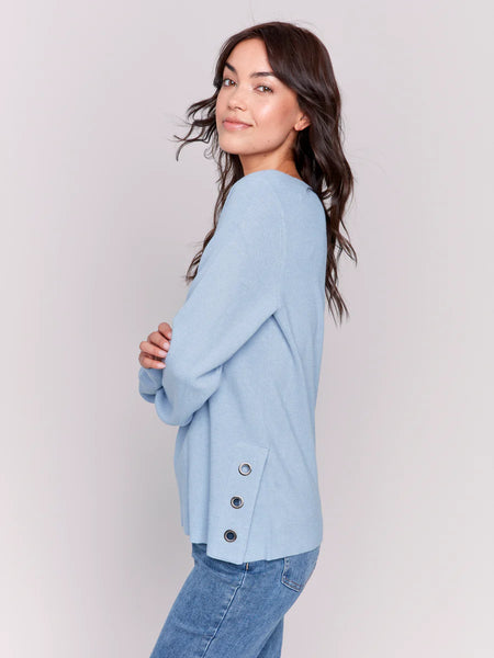 V-NECK SWEATER WITH GROMMET DETAIL