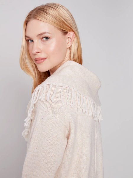 FRINGE COWL NECK SWEATER