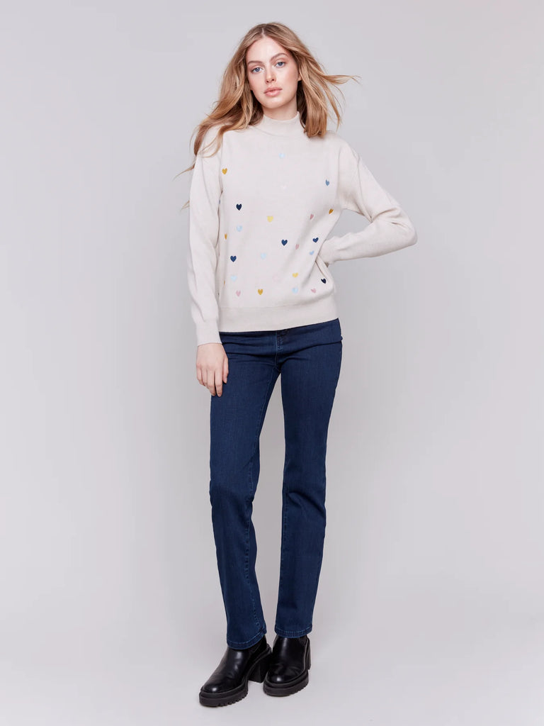 HEART EMBROIDERED MOCK NECK SWEATER – Nica's Clothing Accessories