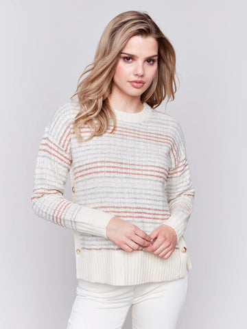 STRIPE SWEATER WITH SIDE BUTTONS