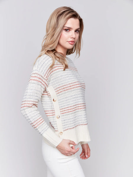 STRIPE SWEATER WITH SIDE BUTTONS