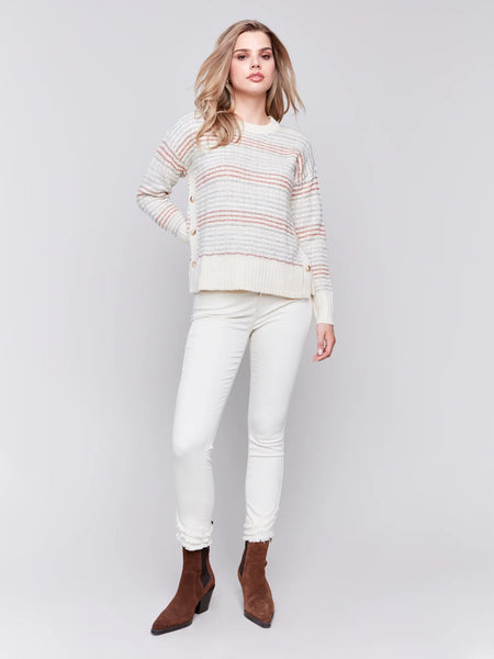 STRIPE SWEATER WITH SIDE BUTTONS