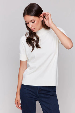 SHORT SLEEVE MOCK NECK SWEATER