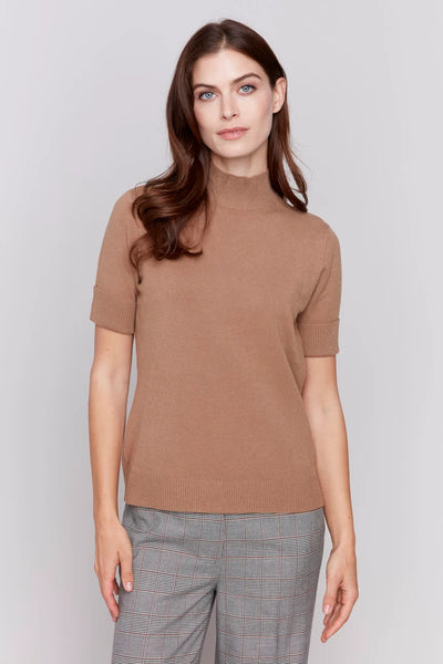 SHORT SLEEVE MOCK NECK SWEATER