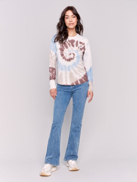 PRINTED FRAYED HEM SWEATER