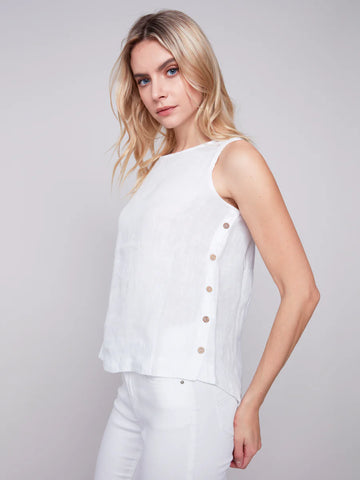 LINEN TANK WITH SIDE BUTTONS