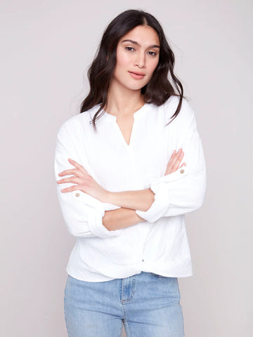 Bubble Cotton Blouse with Front Twist