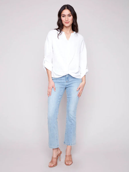Bubble Cotton Blouse with Front Twist