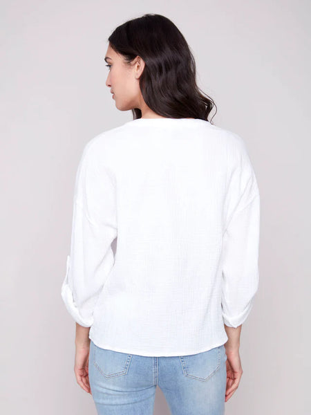 Bubble Cotton Blouse with Front Twist