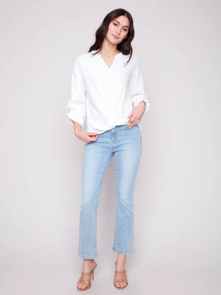 Bubble Cotton Blouse with Front Twist