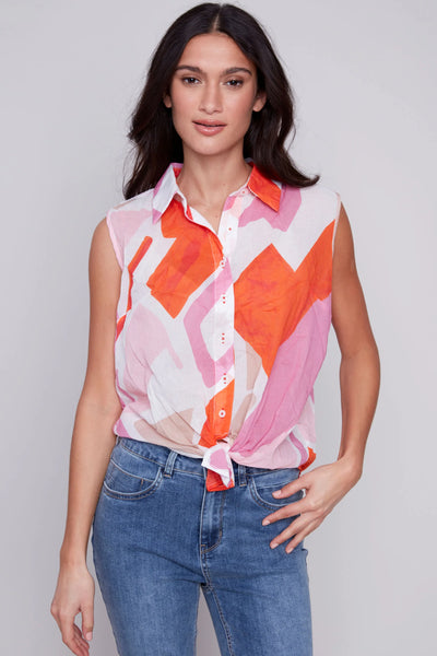 PRINTED FRONT TIE BLOUSE