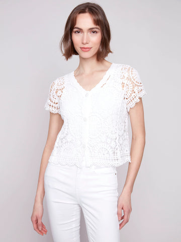 Short Sleeve Crochet Bolero Cardigan