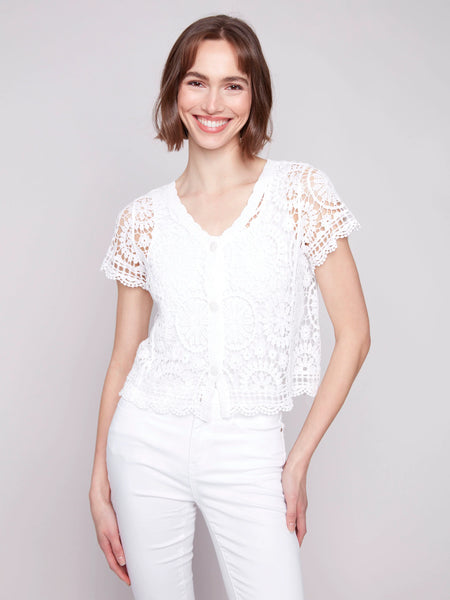 Short Sleeve Crochet Bolero Cardigan