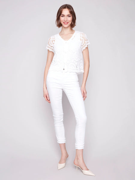 Short Sleeve Crochet Bolero Cardigan